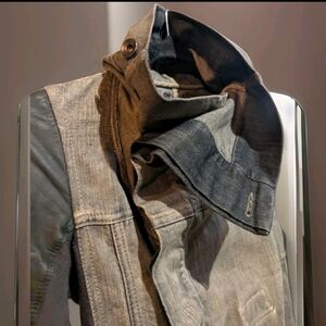 Rick Owens Drkshdw Slave Jacket  Denim W Leather & Cotton Sleeves & Sling Strap